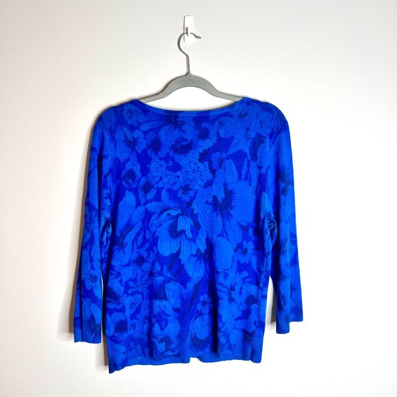 WHBM Cobalt Blue Floral Button Front 3/4 Sleeve Cardigan Sweater Preppy Sz L - Picture 5 of 5